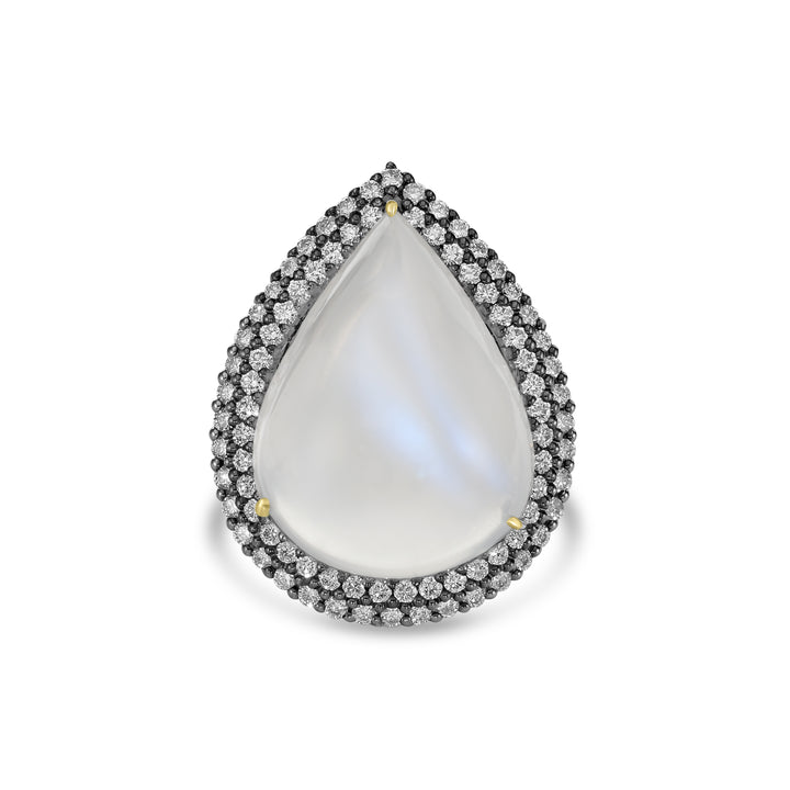 35.44 Cts Moonstone and White Diamond Ring in 18K Two Tone