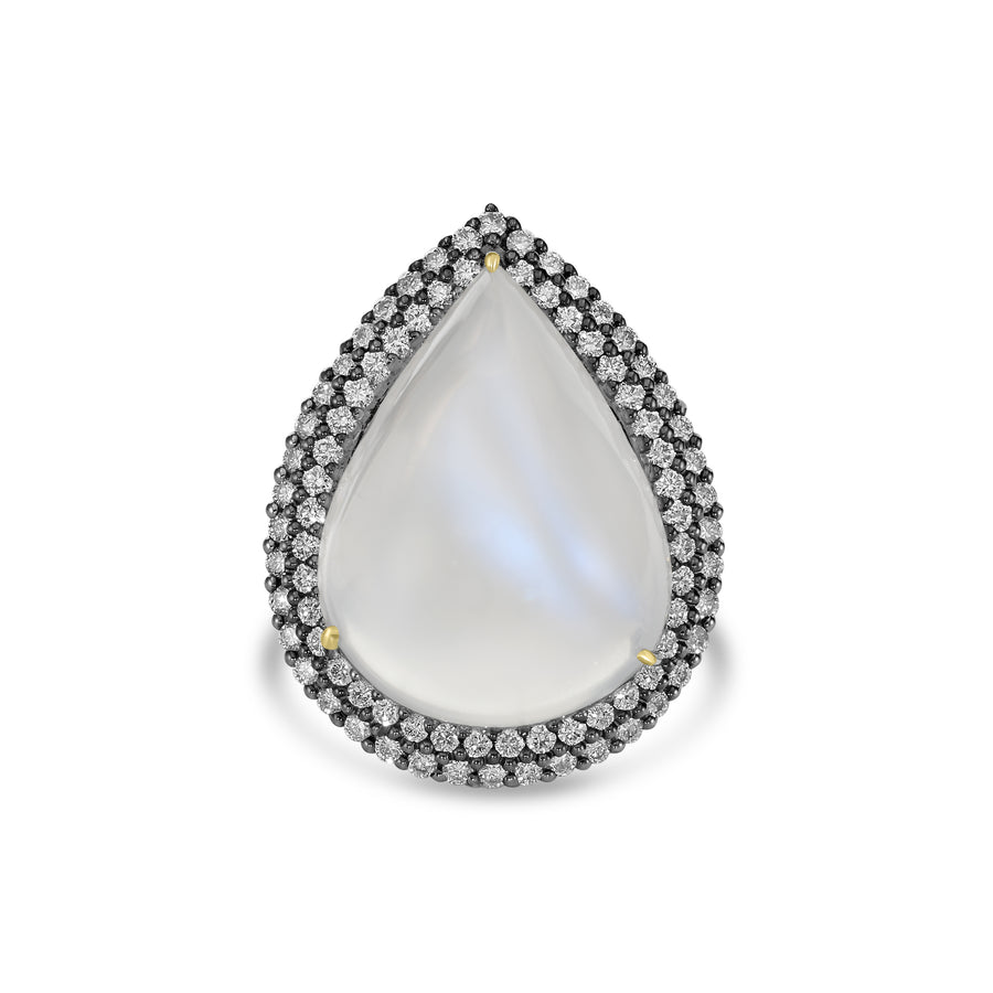 35.44 Cts Moonstone and White Diamond Ring in 18K Two Tone