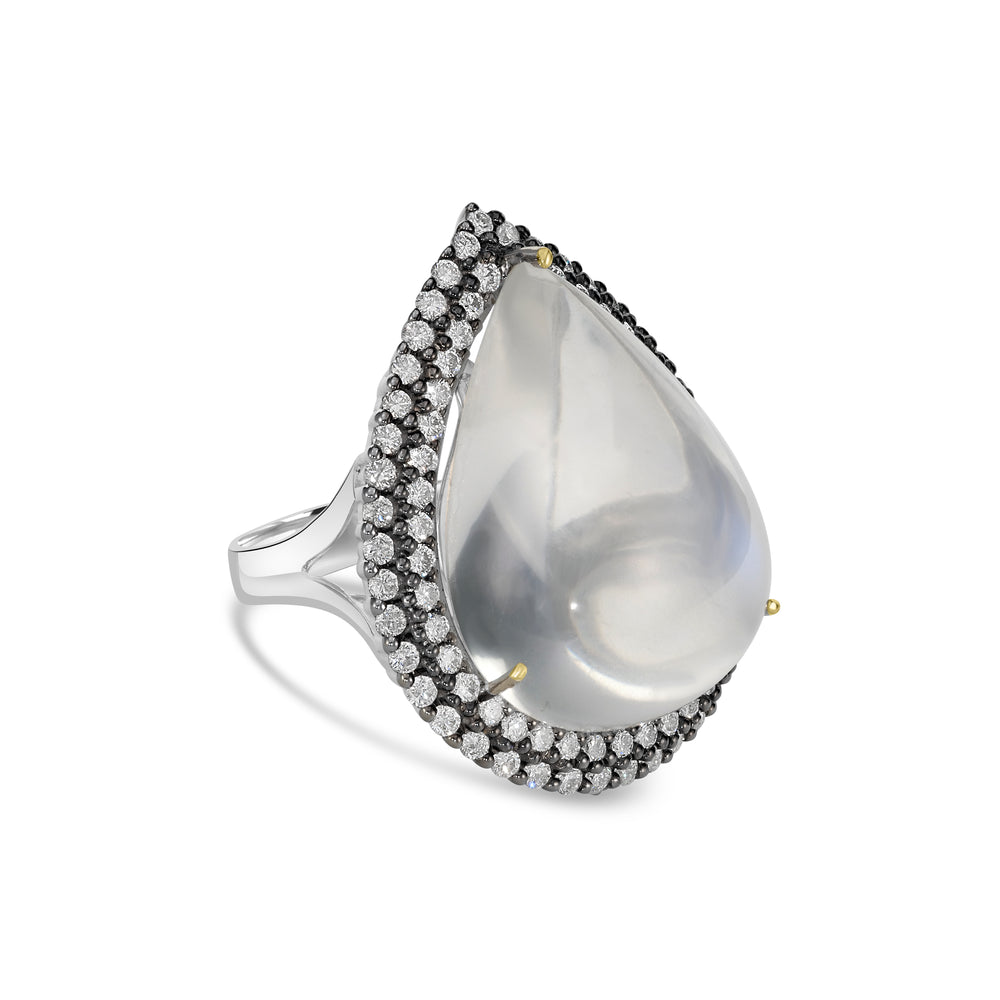 35.44 Cts Moonstone and White Diamond Ring in 18K Two Tone