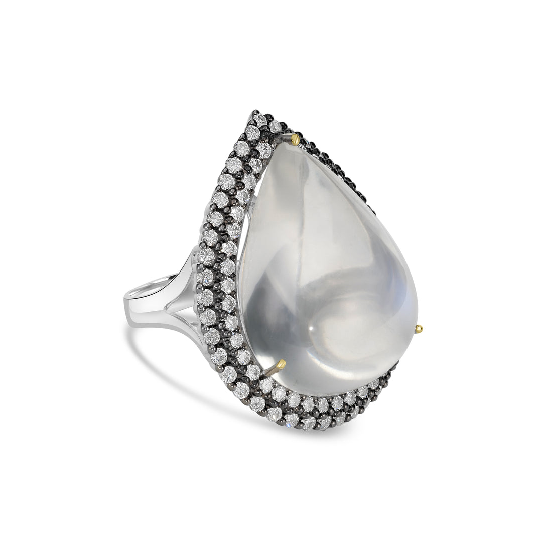 35.44 Cts Moonstone and White Diamond Ring in 18K Two Tone