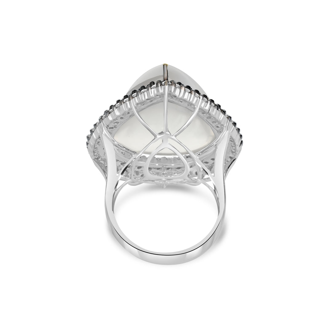 35.44 Cts Moonstone and White Diamond Ring in 18K Two Tone