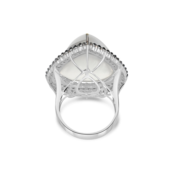 35.44 Cts Moonstone and White Diamond Ring in 18K Two Tone