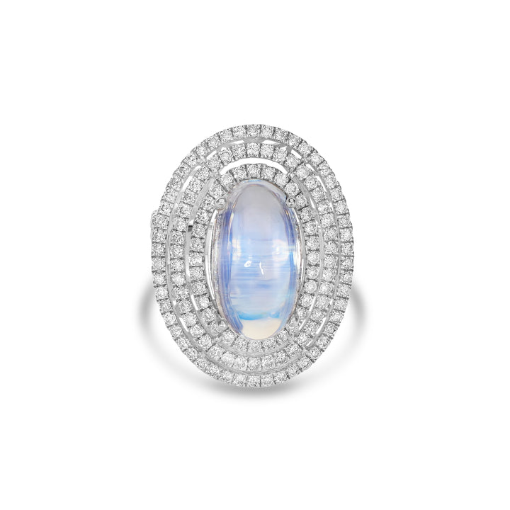 9.50 Cts Moonstone and White Diamond Ring in 14K White Gold
