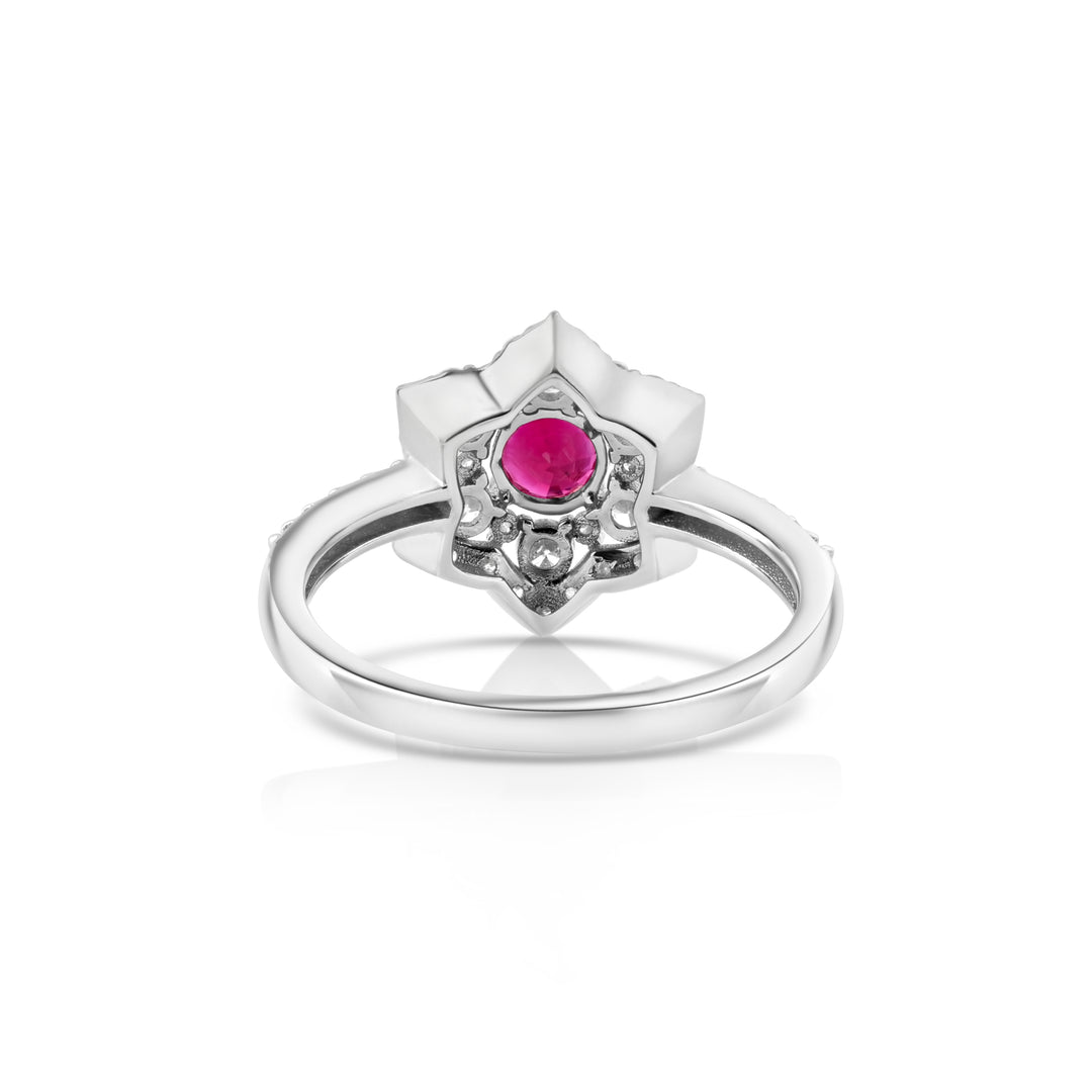 0.67 Cts Ruby and White Diamond Ring in 14K White Gold