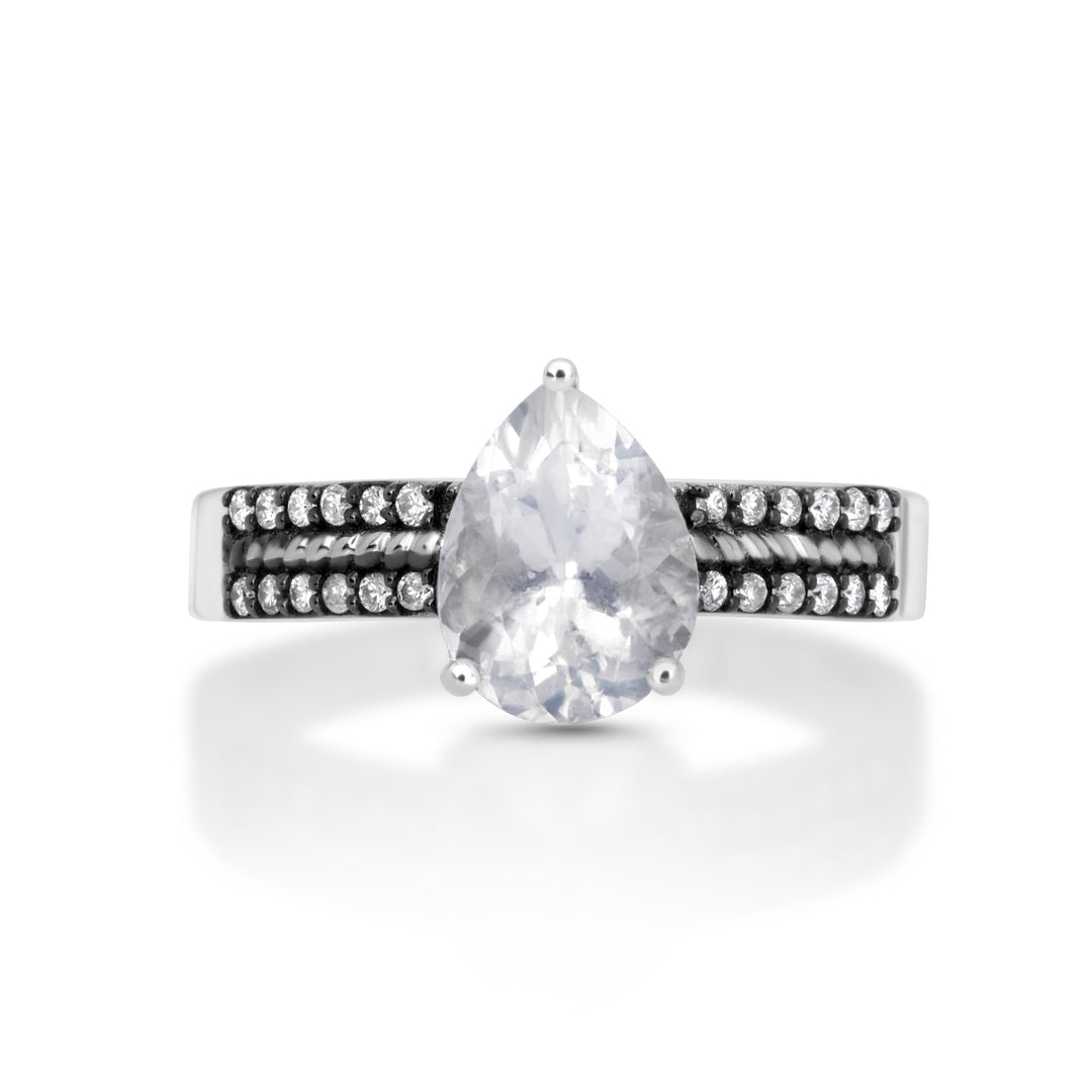 1.85 Cts Moonstone and White Diamond Ring in 14K Two Tone