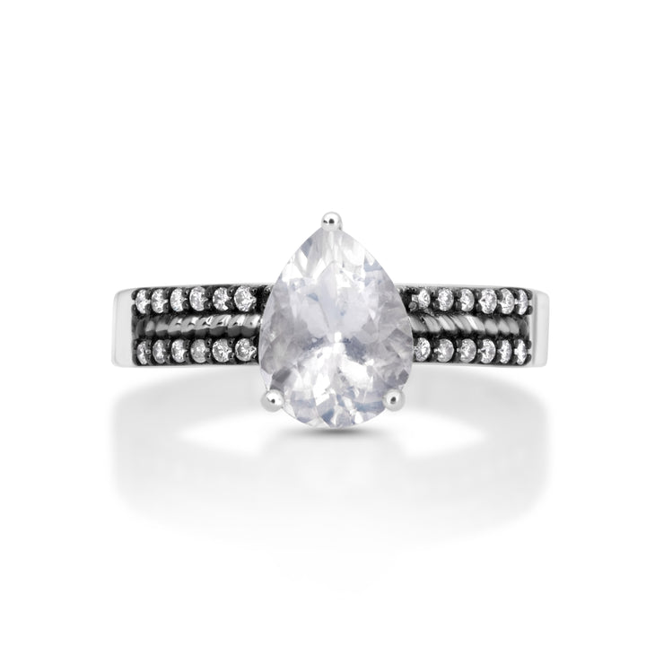 1.85 Cts Moonstone and White Diamond Ring in 14K Two Tone