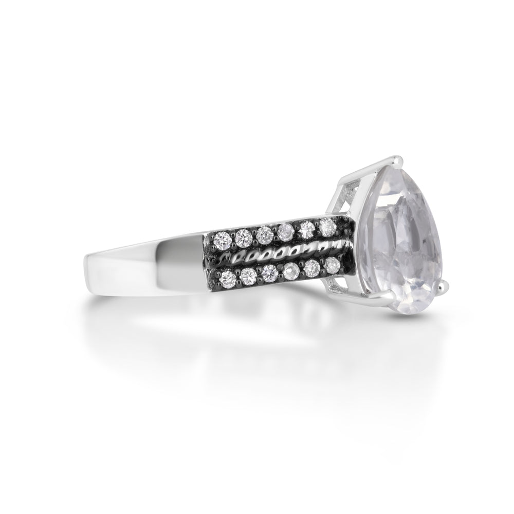 1.85 Cts Moonstone and White Diamond Ring in 14K Two Tone