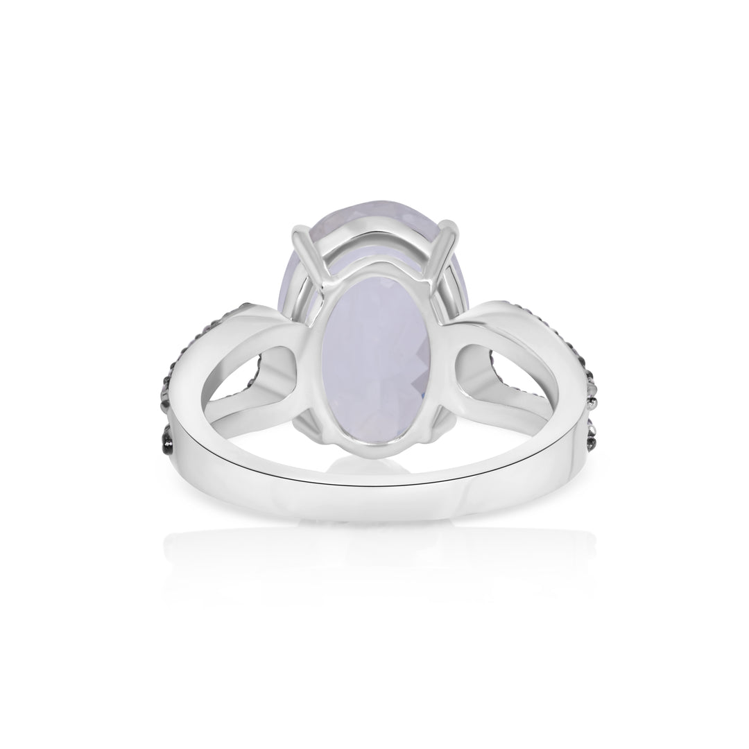 5.05 Cts Moonstone and White Diamond Ring in 14K Two Tone