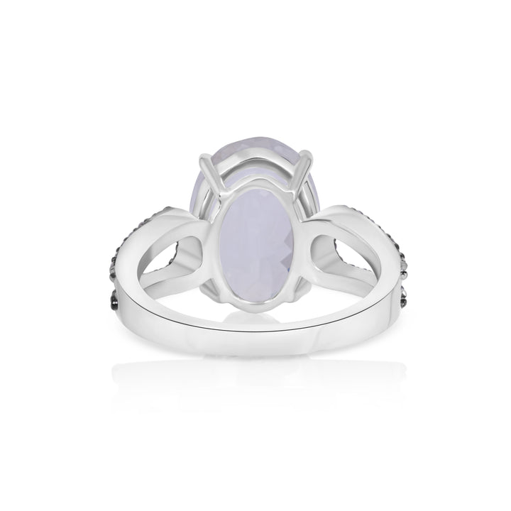 5.05 Cts Moonstone and White Diamond Ring in 14K Two Tone