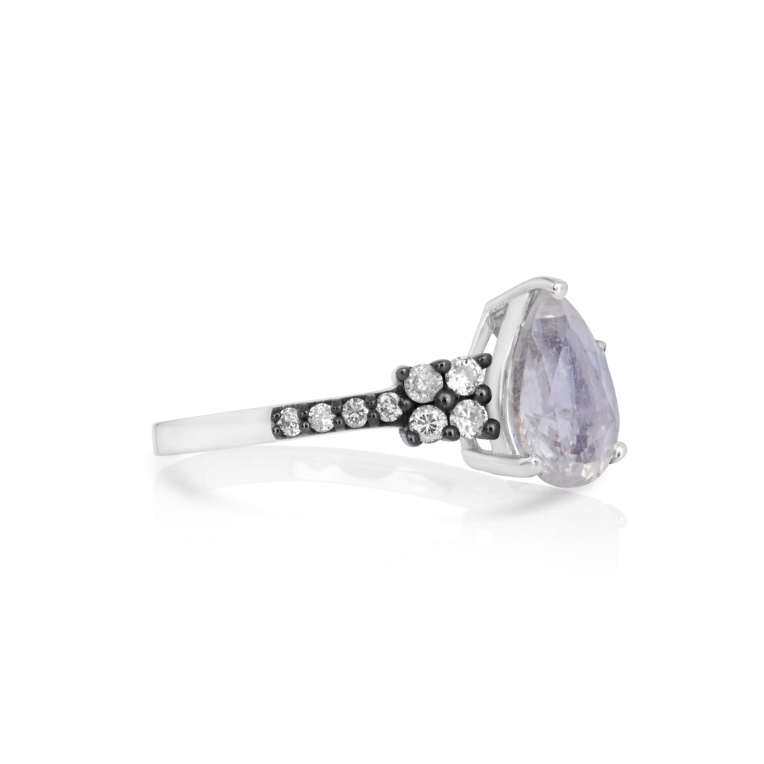 1.60 Cts Moonstone and White Diamond Ring in 14K Two Tone