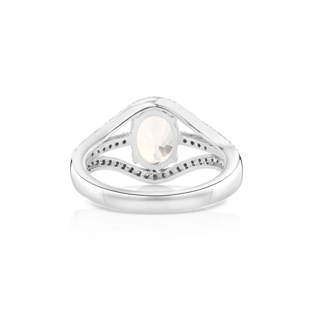 2.2 Cts Moonstone and White Diamond Ring in 14K White Gold