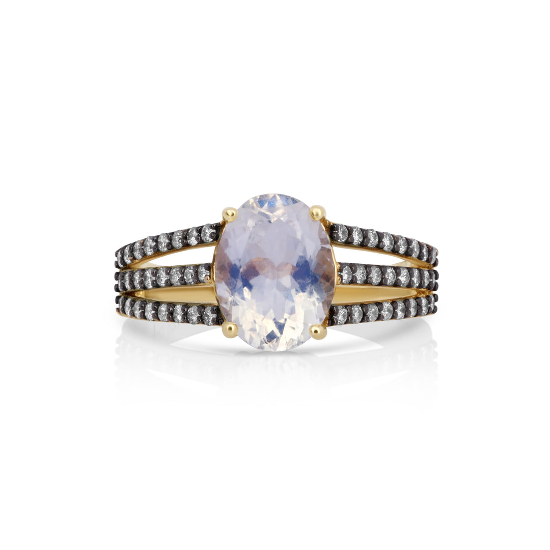 2.40 Cts Moonstone and White Diamond Ring in 14K Two Tone