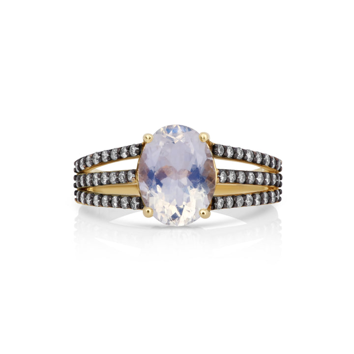2.40 Cts Moonstone and White Diamond Ring in 14K Two Tone