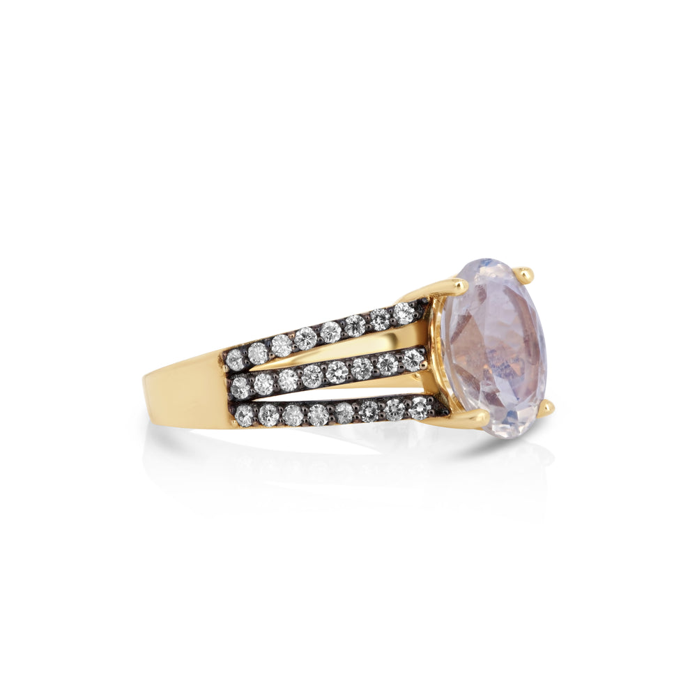 2.40 Cts Moonstone and White Diamond Ring in 14K Two Tone