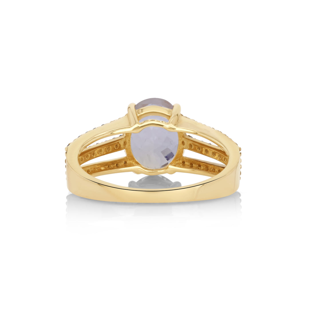 2.40 Cts Moonstone and White Diamond Ring in 14K Two Tone