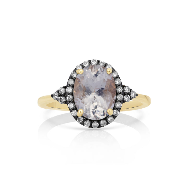 2.40 Cts Moonstone and White Diamond Ring in 14K Two Tone