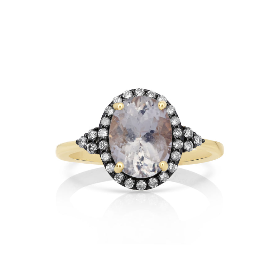 2.40 Cts Moonstone and White Diamond Ring in 14K Two Tone