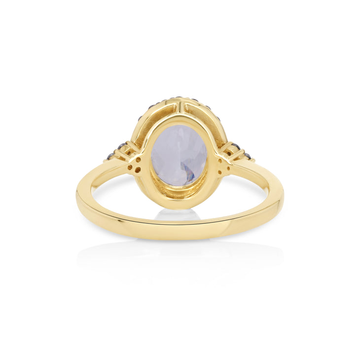 2.40 Cts Moonstone and White Diamond Ring in 14K Two Tone