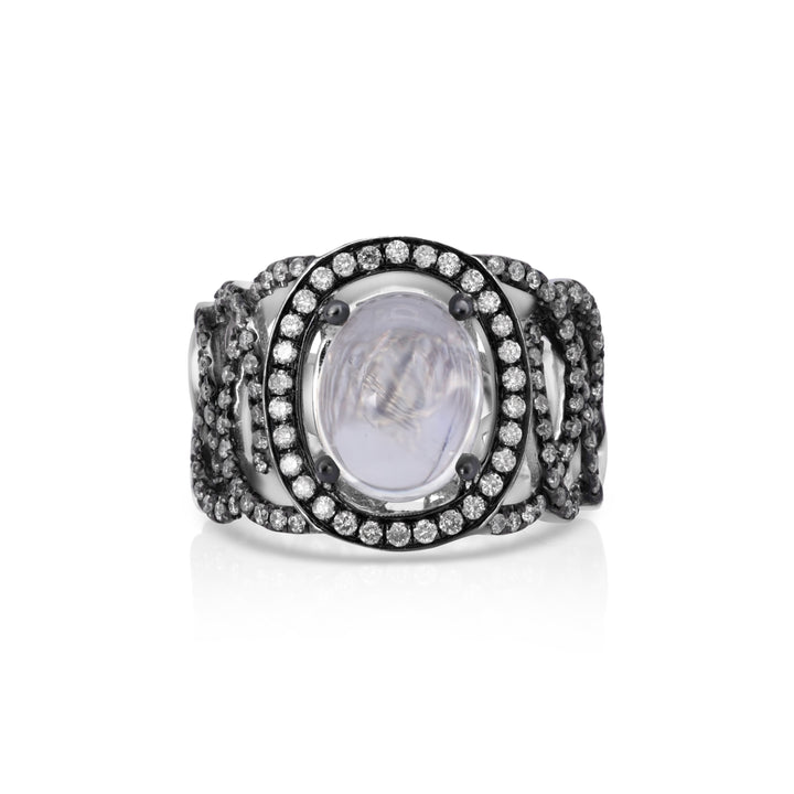 4.05 Cts Moonstone and White Diamond Ring in 14K Two Tone