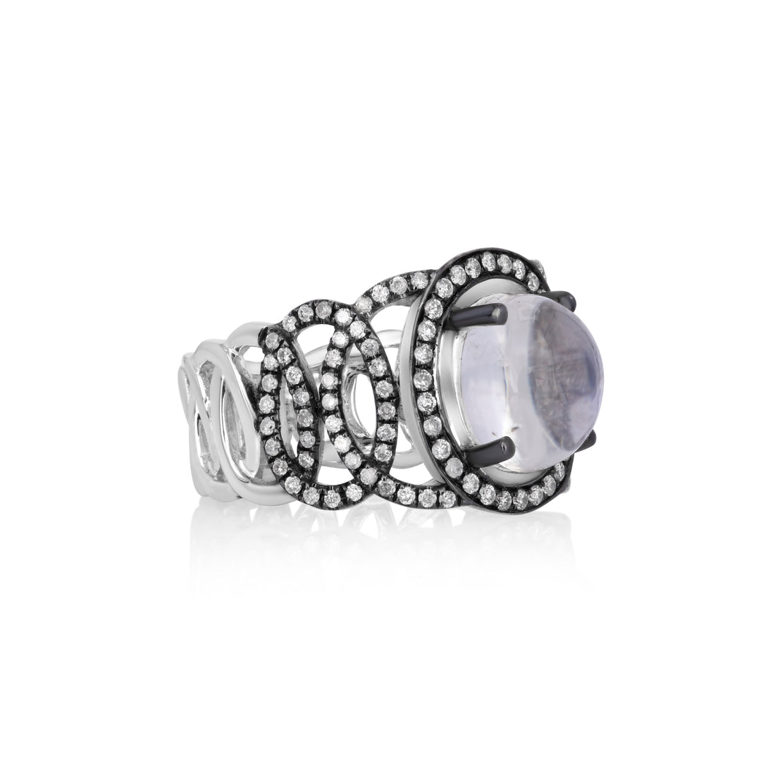 4.05 Cts Moonstone and White Diamond Ring in 14K Two Tone