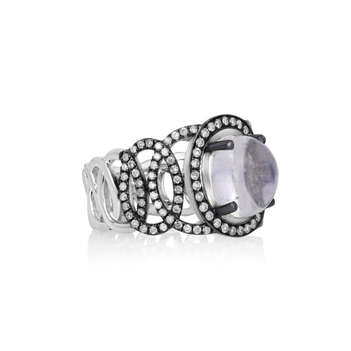 4.05 Cts Moonstone and White Diamond Ring in 14K Two Tone