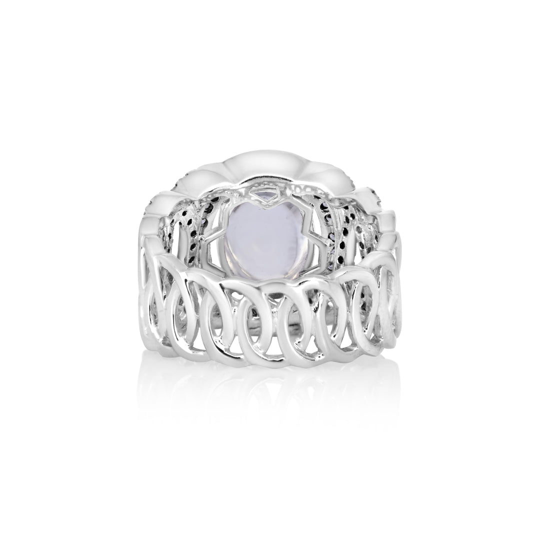 4.05 Cts Moonstone and White Diamond Ring in 14K Two Tone