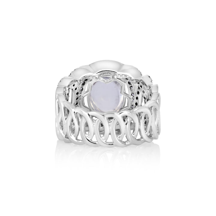 4.05 Cts Moonstone and White Diamond Ring in 14K Two Tone