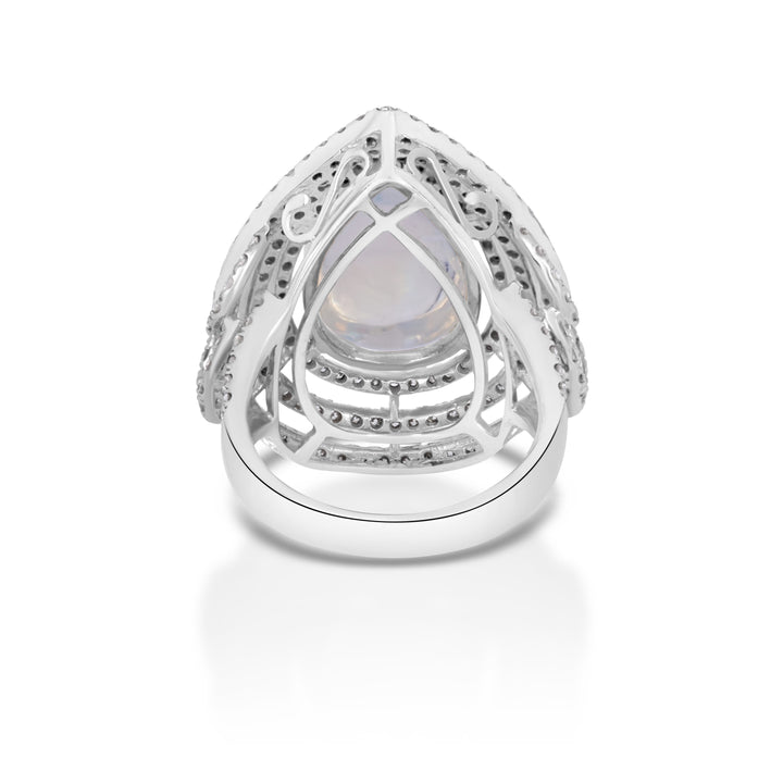 9.91 Cts Moonstone and White Diamond Ring in 14K White Gold