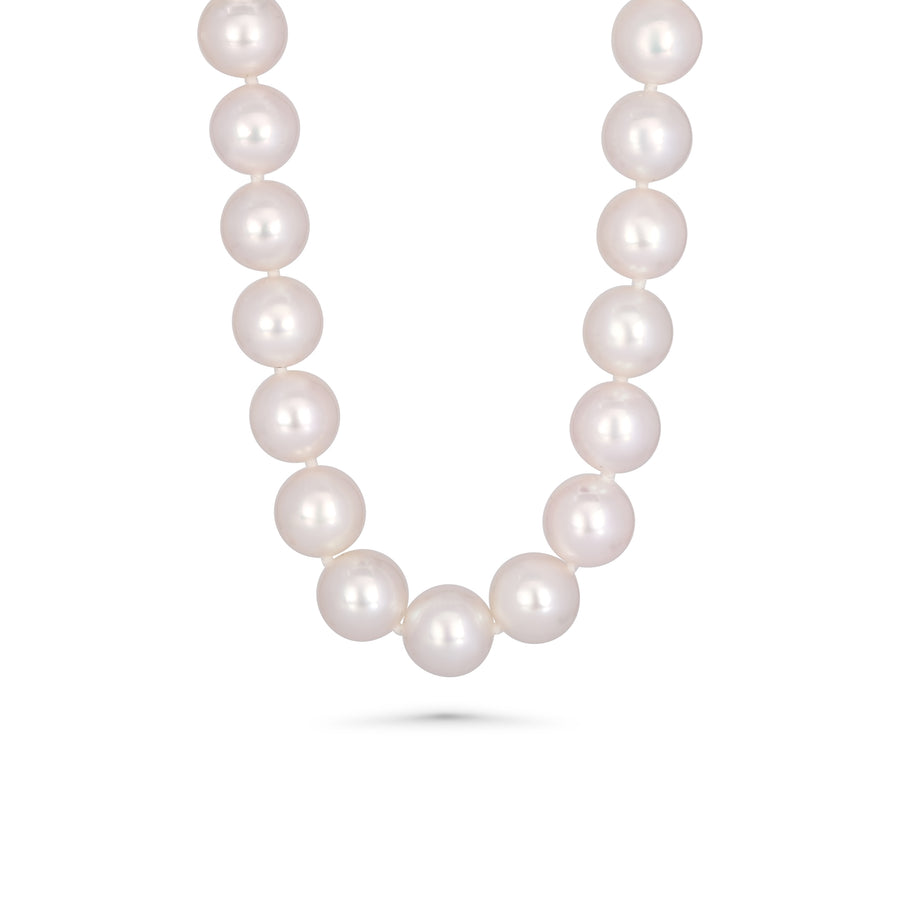 10.00-12.00 MM BAROQUE WHITE JAPANESE AKOYA PEARL Necklace in 18K White Gold