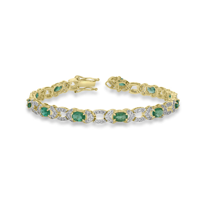 6.60 Cts Emerald and White Diamond Bracelet in 14K Two Tone