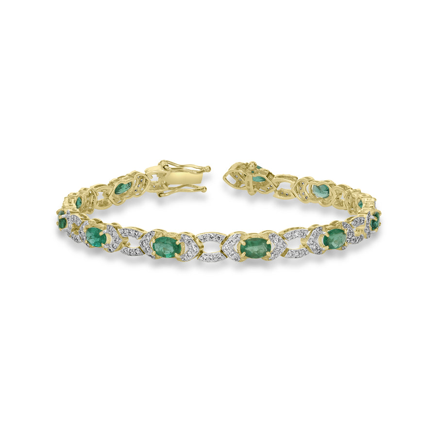 6.60 Cts Emerald and White Diamond Bracelet in 14K Two Tone