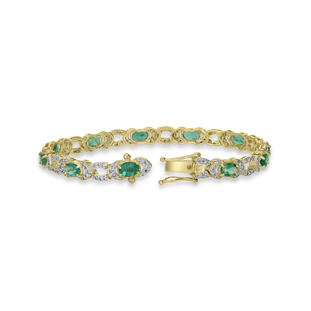 6.60 Cts Emerald and White Diamond Bracelet in 14K Two Tone