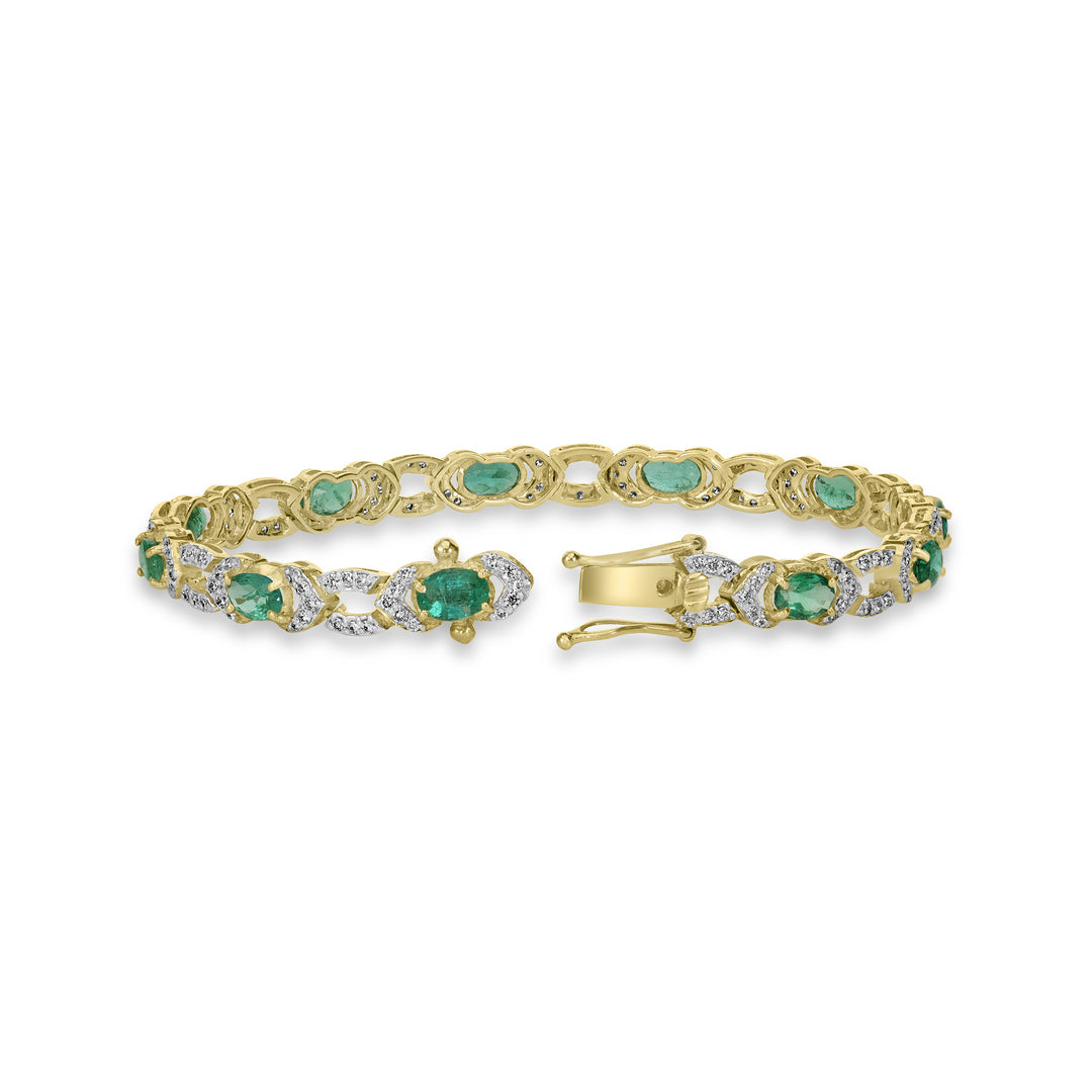 6.60 Cts Emerald and White Diamond Bracelet in 14K Two Tone