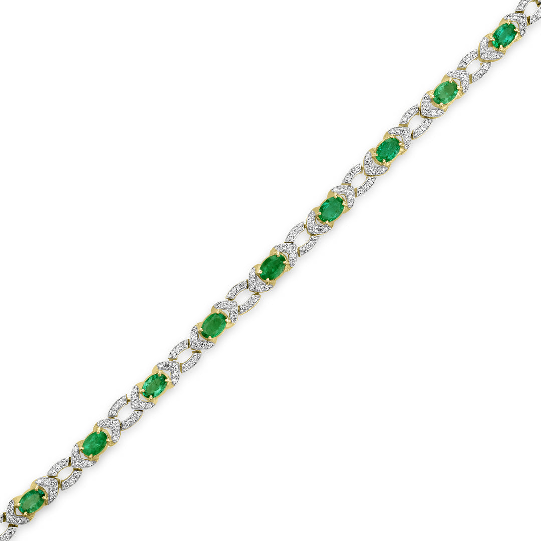6.60 Cts Emerald and White Diamond Bracelet in 14K Two Tone