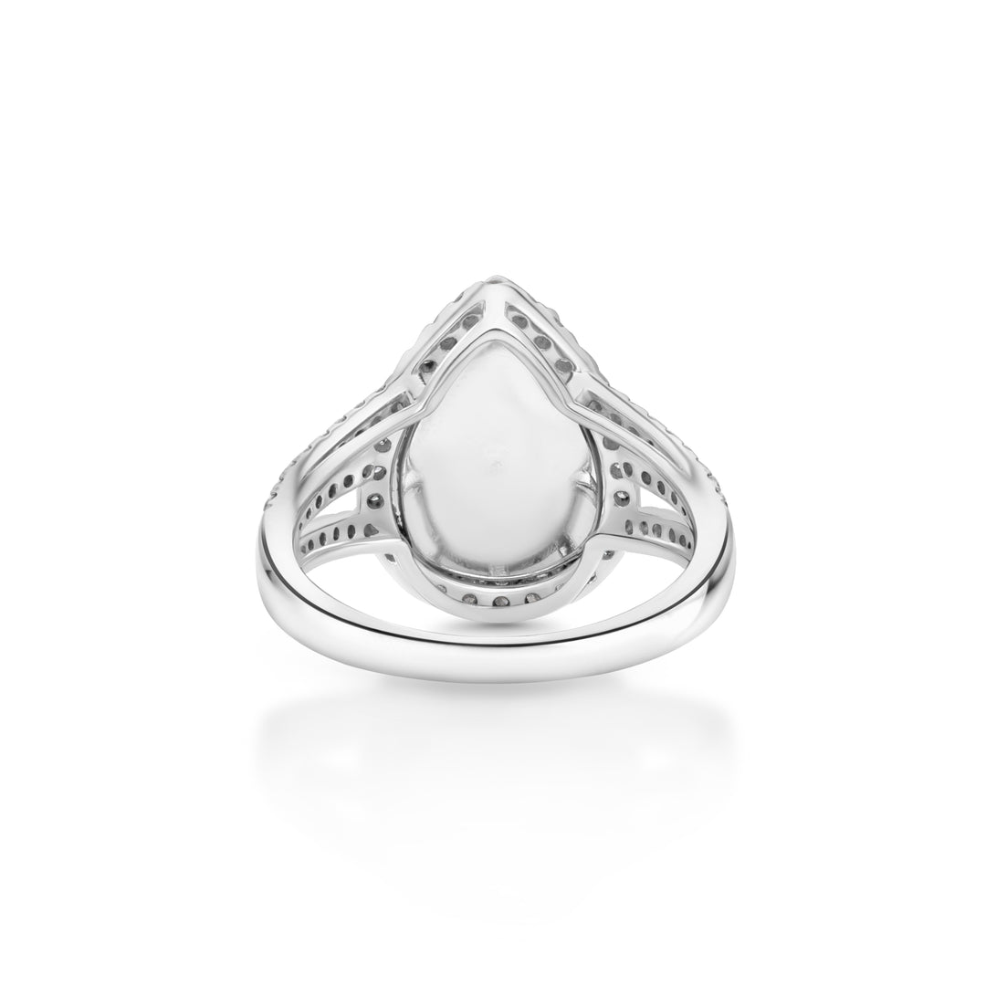 6.3 Cts Moonstone and White Diamond Ring in 14K White Gold