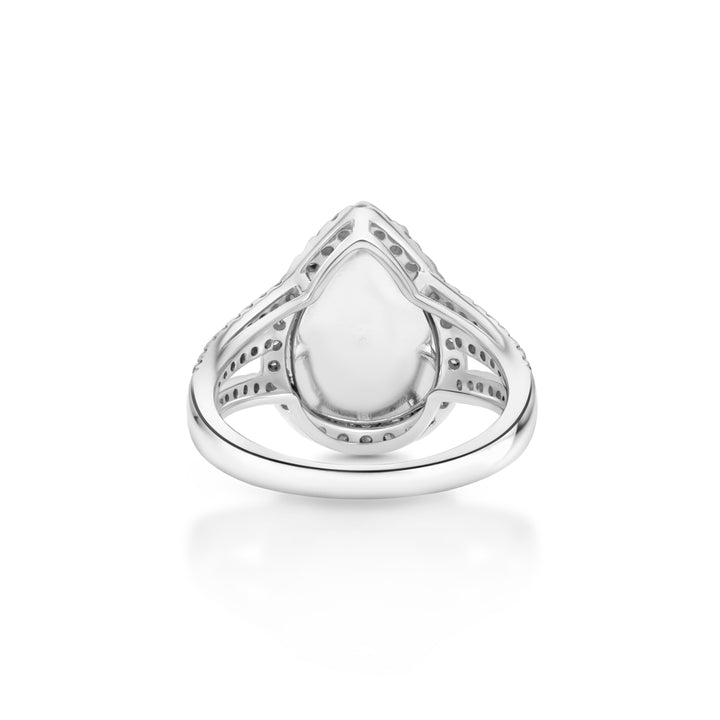 6.3 Cts Moonstone and White Diamond Ring in 14K White Gold