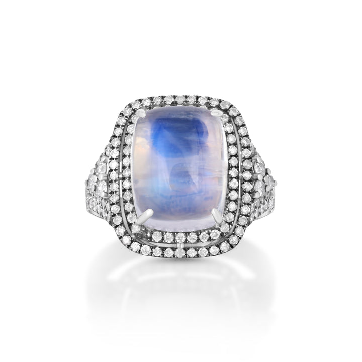 10.90 Cts Moonstone and White Diamond Ring in 18K Two Tone