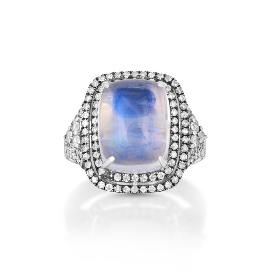 10.90 Cts Moonstone and White Diamond Ring in 18K Two Tone