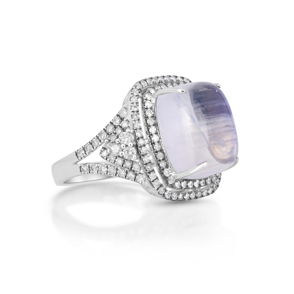 10.90 Cts Moonstone and White Diamond Ring in 18K Two Tone