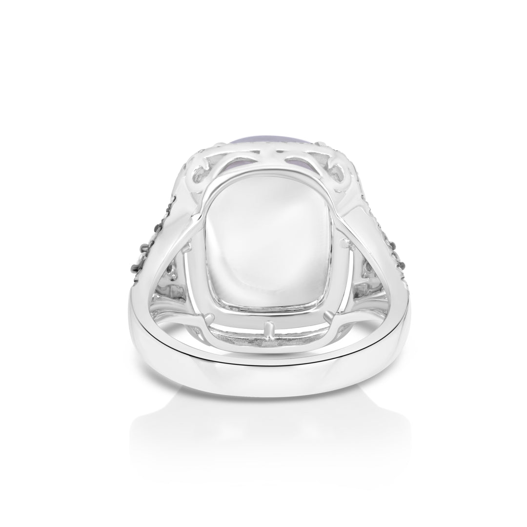 10.90 Cts Moonstone and White Diamond Ring in 18K Two Tone