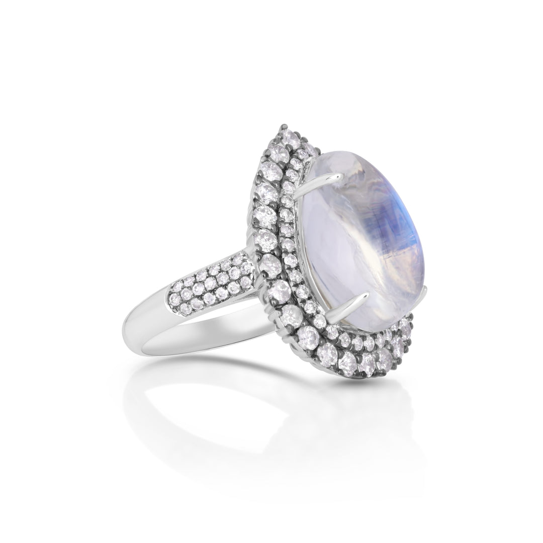 8.30 Cts Moonstone and White Diamond Ring in 18K Two Tone