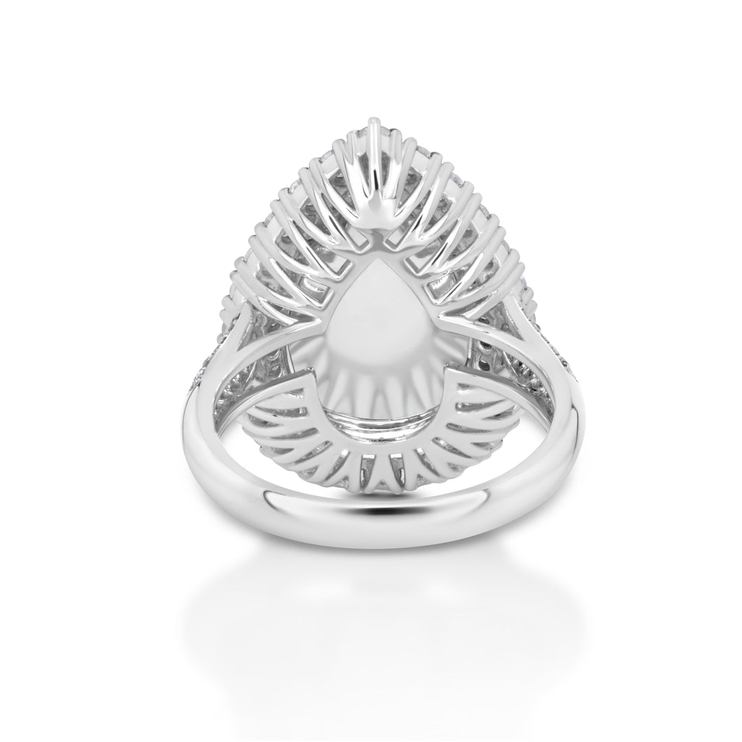 8.30 Cts Moonstone and White Diamond Ring in 18K Two Tone