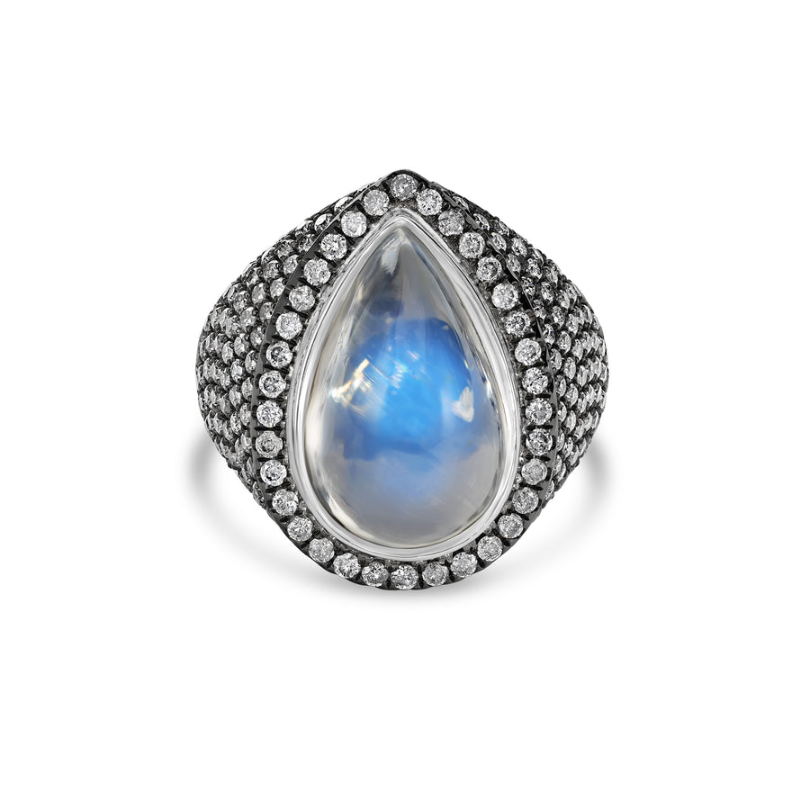 12.10 Cts Moonstone and White Diamond Ring in 18K Two Tone