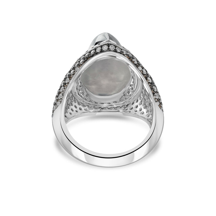12.10 Cts Moonstone and White Diamond Ring in 18K Two Tone