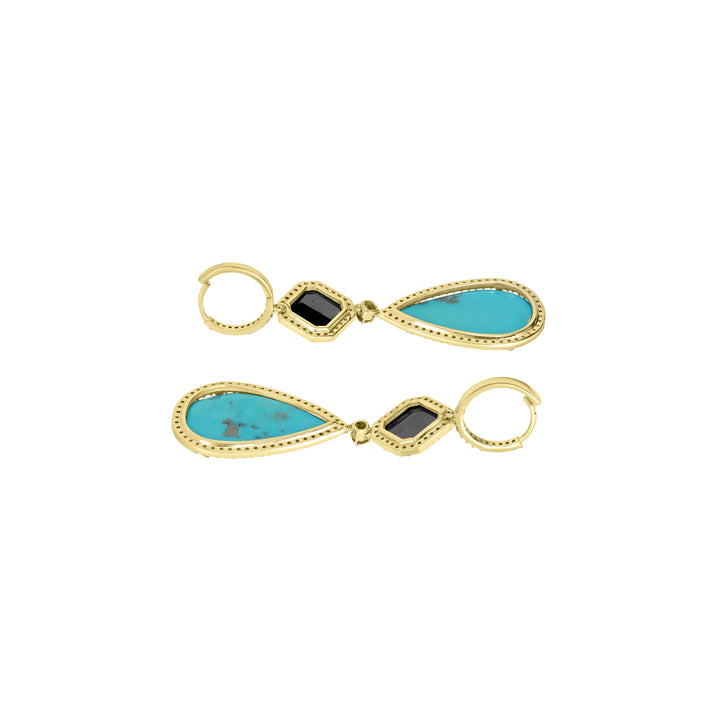 21.50 Cts Turquoise Dangle Earring with Diamond in 14K Yellow Gold