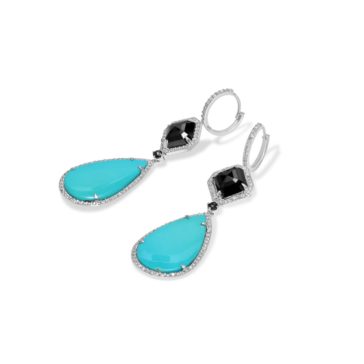 21.50 Cts Turquoise Dangle Earring with Diamond in 14K White Gold
