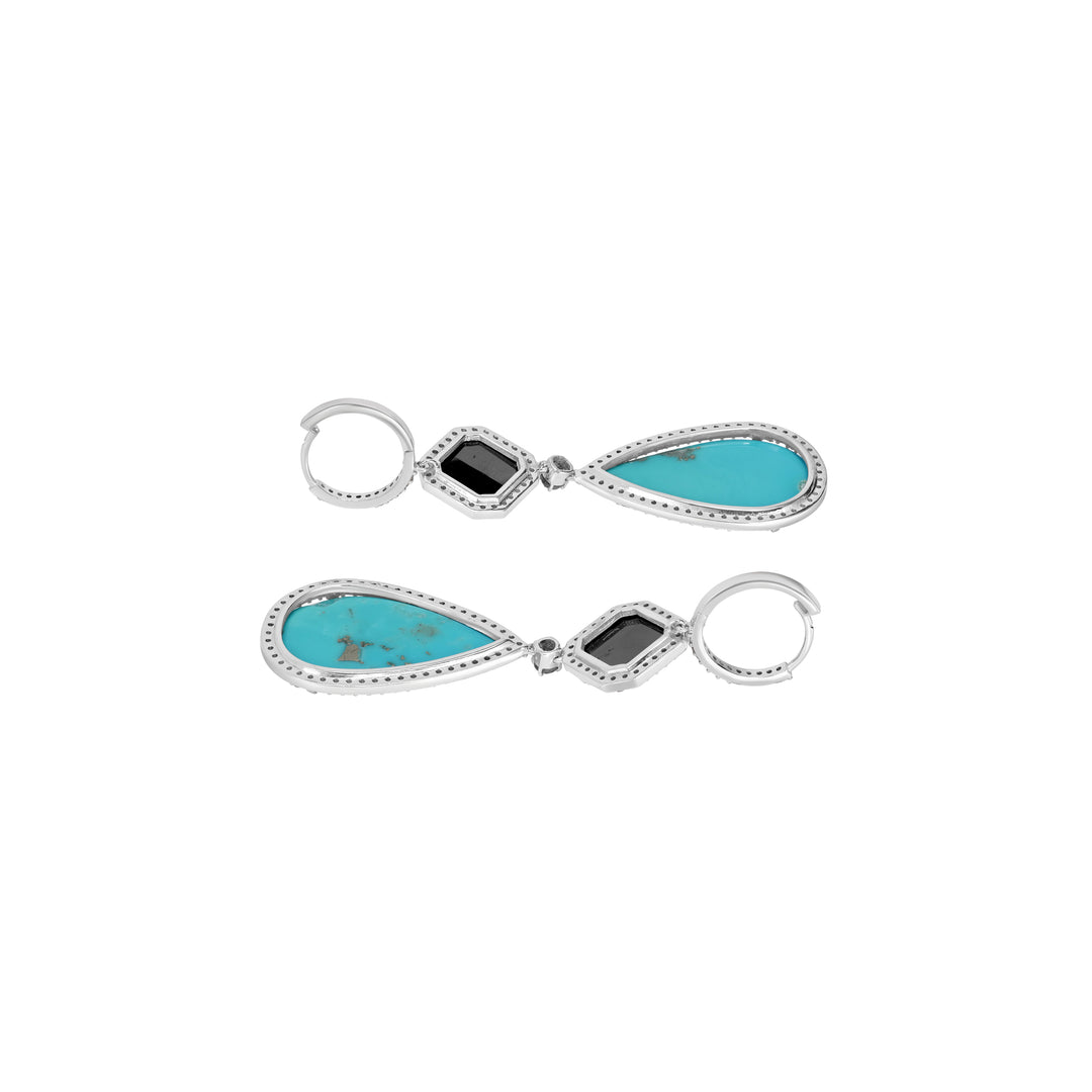 21.50 Cts Turquoise Dangle Earring with Diamond in 14K White Gold