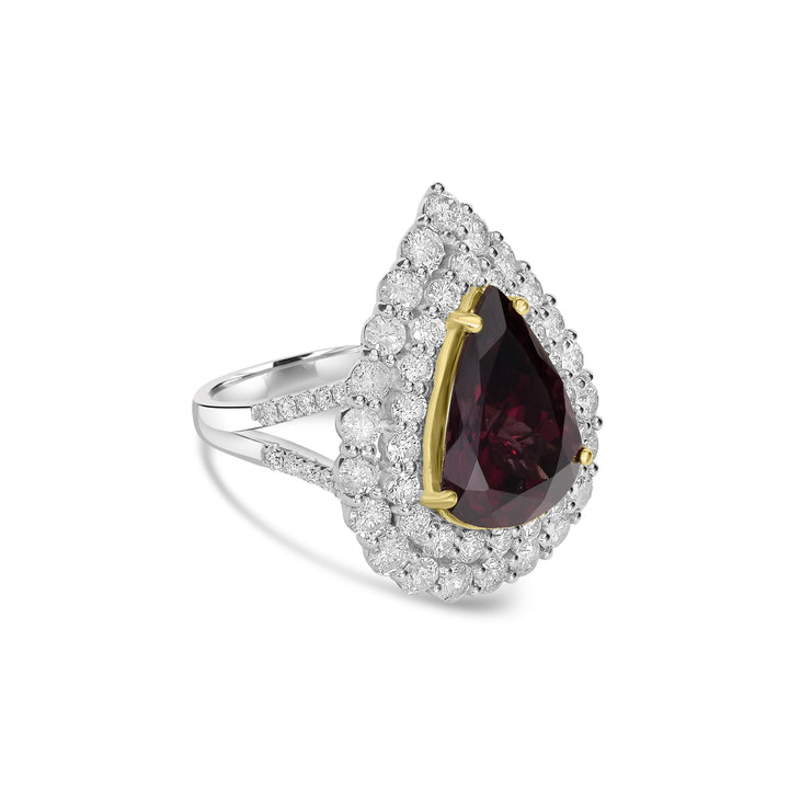 10.95 Cts Garnet and White Diamond Ring in 14K Two Tone