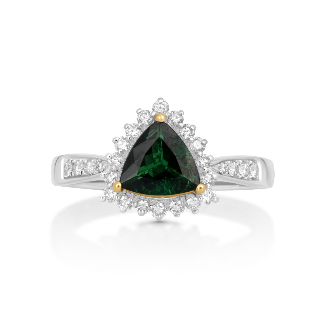 0.96 Cts Tsavorite and White Diamond Ring in 18K Two Tone