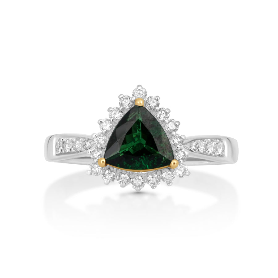 0.96 Cts Tsavorite and White Diamond Ring in 18K Two Tone